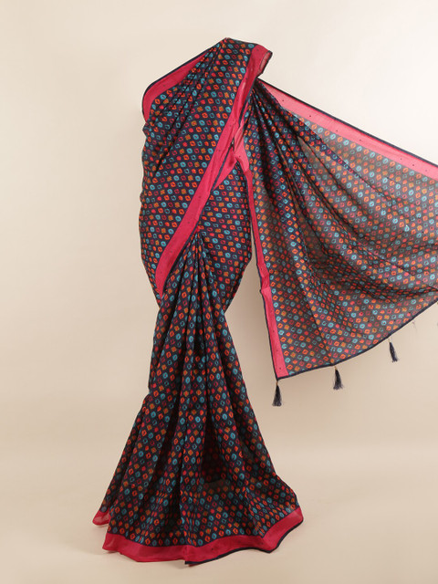 

Pothys Navy Blue & Orange Ethnic Motifs Saree