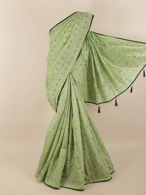 

Pothys Green Cotton Blend Floral Printed Saree