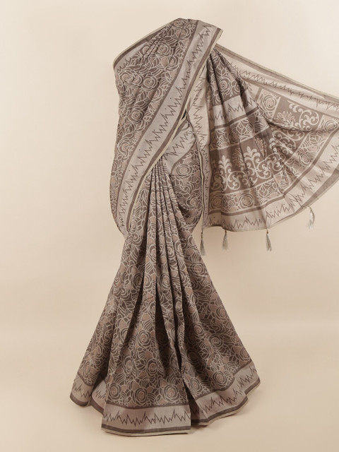 

Pothys Grey & Brown Floral Beads and Stones Saree