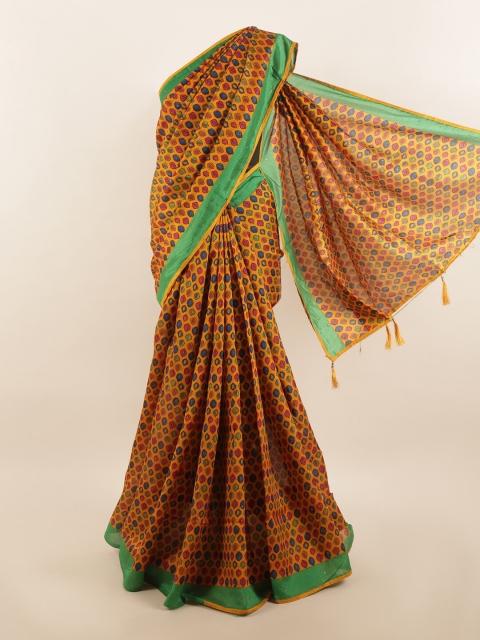 

Pothys Mustard Yellow & Green Printed Saree