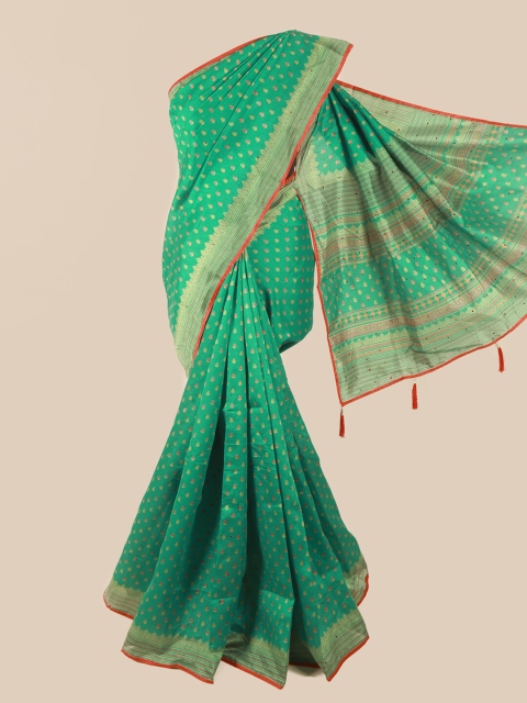 

Pothys Green & Red Ethnic Motifs Saree