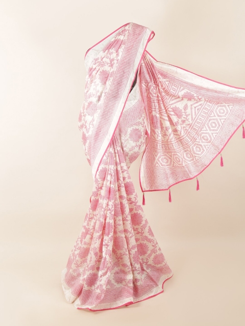 

Pothys Off White & Pink Floral Printed Saree