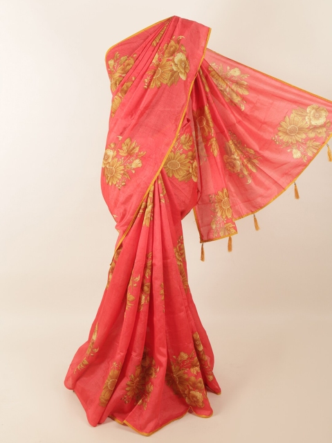 

Pothys Pink & Brown Floral Printed Saree