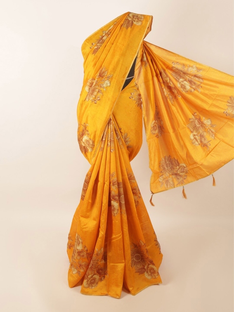 

Pothys Mustard Cotton Blend Floral Printed & Embellished Saree