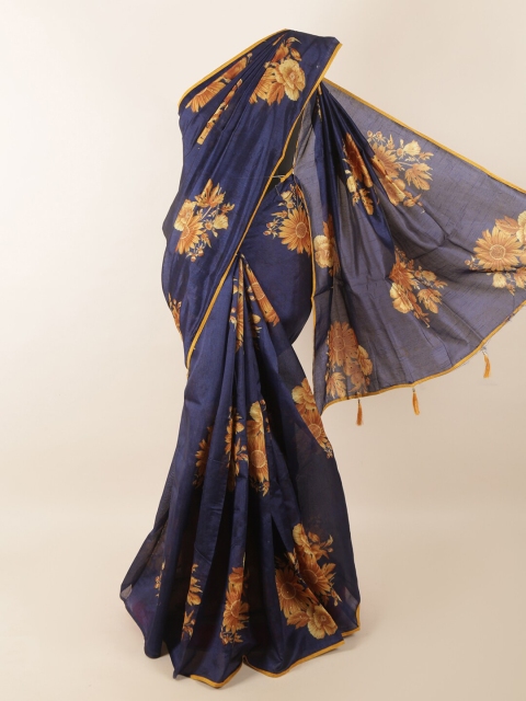 

Pothys Navy Blue & Brown Floral Printed Saree