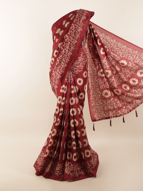 

Pothys Maroon & Cream-Coloured Printed Saree