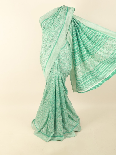 

Pothys Women Green & White Cotton Blend Paisley Printed Saree
