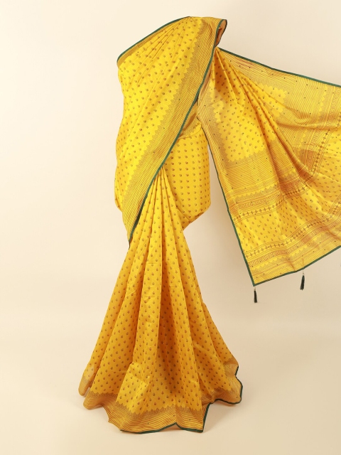

Pothys Yellow & Maroon Ethnic Motifs Printed Saree
