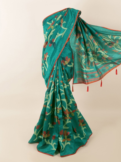 

Pothys Green & Brown Floral Printed Saree