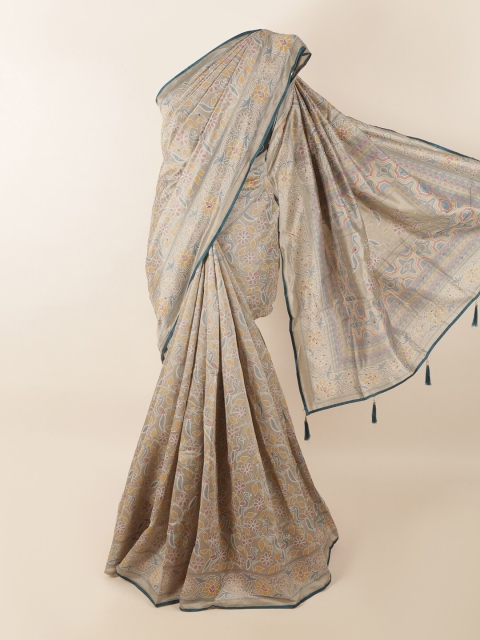 

Pothys Grey & Blue Floral Printed Saree