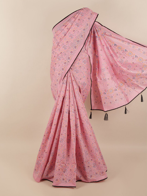 

Pothys Women Pink Cotton Blend Floral Printed Saree