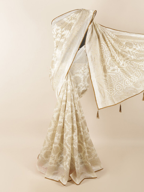 

Pothys Off White Floral Printed Beads & Stones Saree
