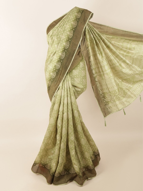 

Pothys Green & Cream-Coloured Ethnic Motifs Printed Saree