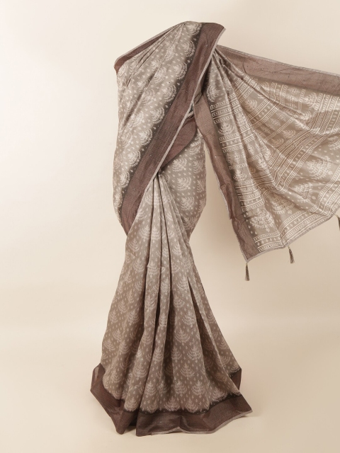 

Pothys Grey & Cream-Coloured Floral Saree