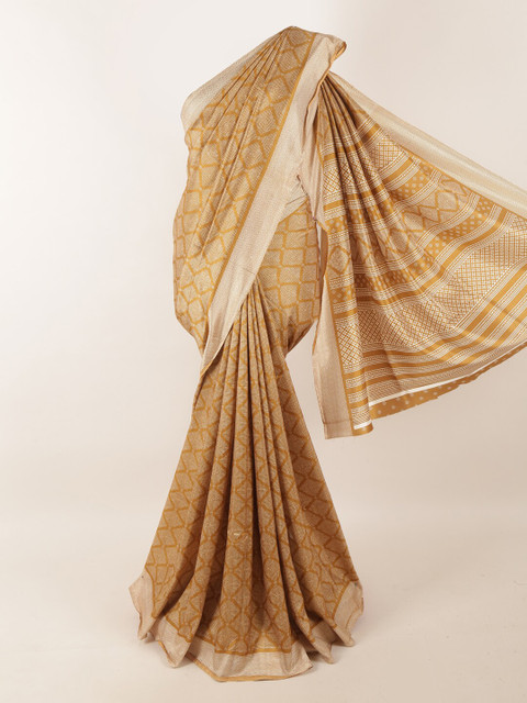 

Pothys Mustard Brown & White Geometric Printed Saree