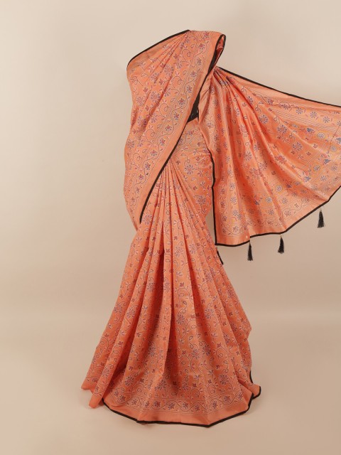 

Pothys Orange Cotton Blend Floral Printed & Embellished Saree