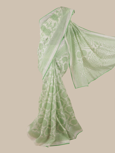 

Pothys Green & White Floral Beads and Stones Saree