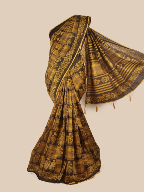 

Pothys Mustard & Black Floral Printed Saree