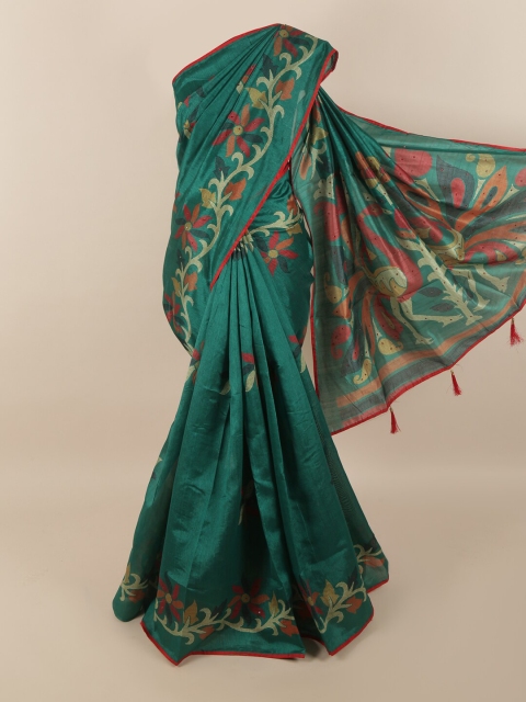 

Pothys Green & Red Floral Printed Saree