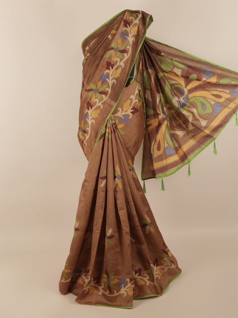 

Pothys Brown Cotton Blend Floral Printed & Embellished Saree
