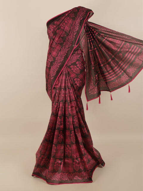 

Pothys Pink & Brown Floral Beads and Stones Saree