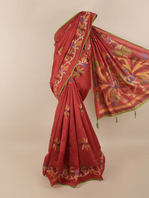 

Pothys Red & Green Floral Printed Saree