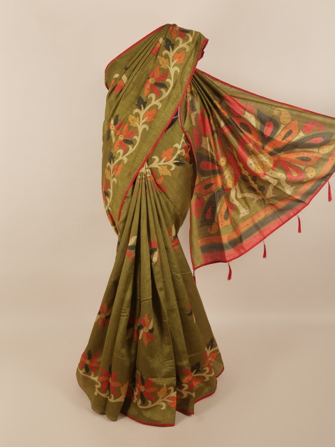 

Pothys Green & Cream-Coloured Floral Saree