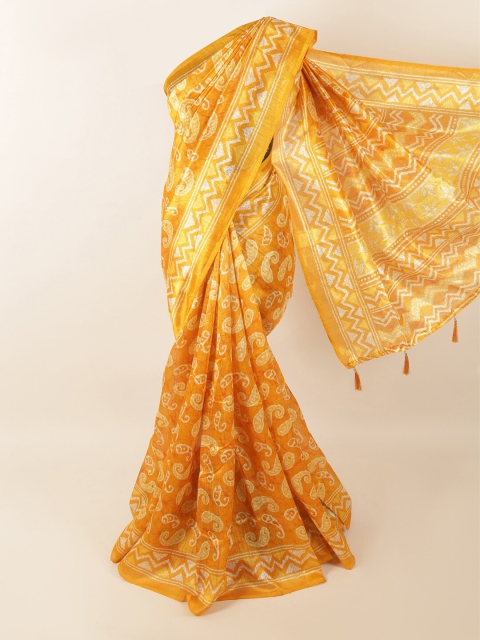 

Pothys Mustard Yellow & White Paisley Printed Saree