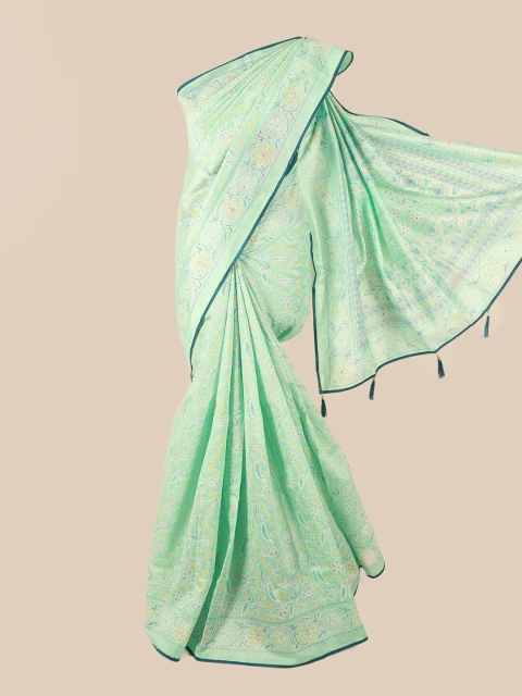 

Pothys Green Cotton Blend Floral Printed & Embellished Saree