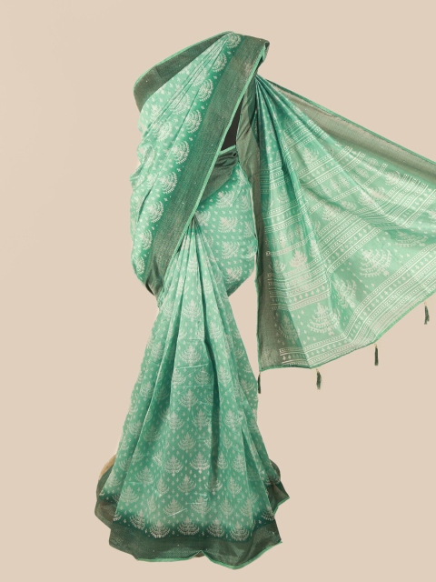 

Pothys Green & Off White Ethnic Motifs Beads and Stones Saree