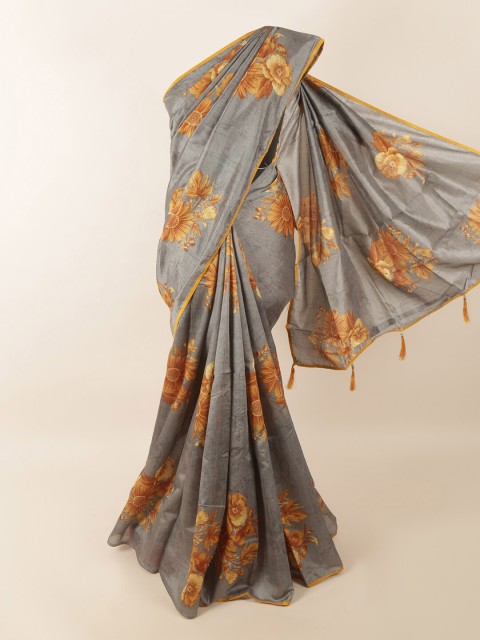 

Pothys Grey & Brown Floral Printed Saree