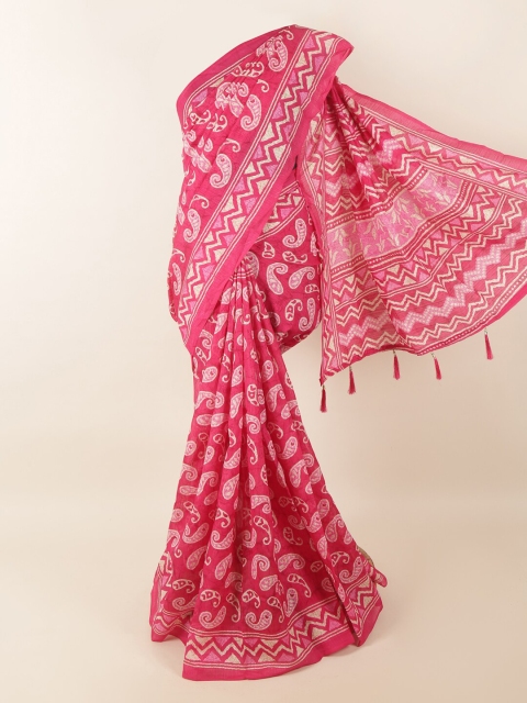 

Pothys Pink & White Cotton Blend Paisley Printed Saree