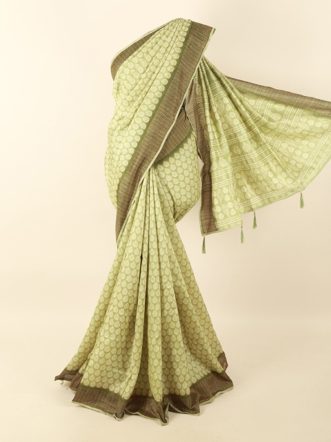 

Pothys Green & Off White Cotton Blend Saree