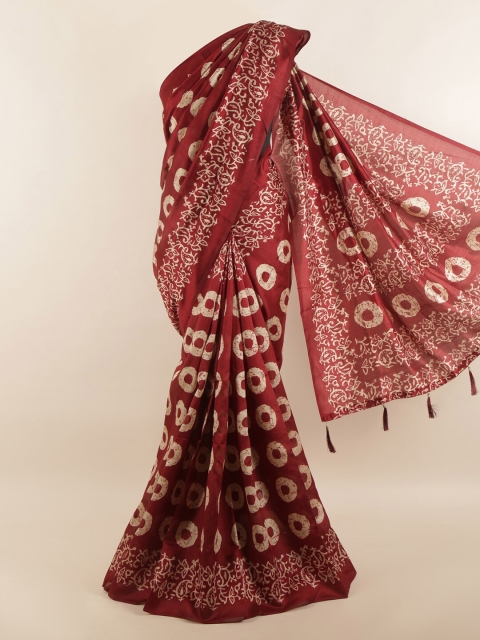 

Pothys Maroon & Off White Ethnic Motifs Printed Saree