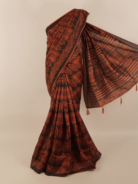 

Pothys Rust & Black Floral Beads and Stones Saree