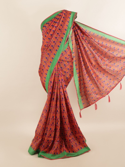 

Pothys Rust & Green Printed Zari Saree