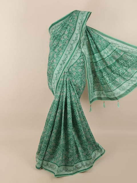 

Pothys Green Cotton Blend Floral Printed Saree