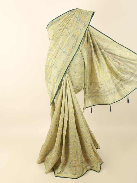 

Pothys Green & Yellow Floral Beads and Stones Saree