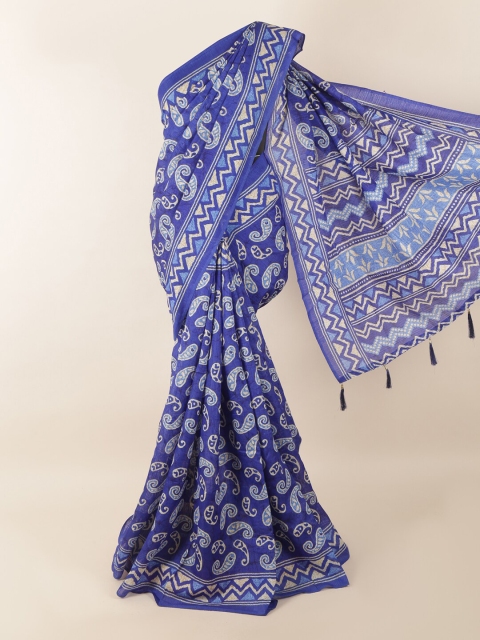

Pothys Blue & Beige Ethnic Motifs Printed Saree