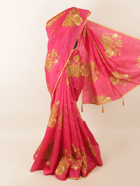 

Pothys Pink & Brown Floral Printed Saree