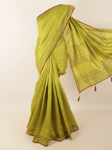 

Pothys Green Cotton Blend Ethnic Motifs Printed Saree