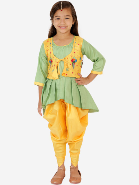 

KID1 Girls Yellow Floral Pleated Kurti with Dhoti Pants