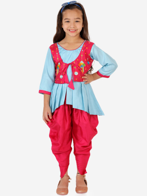 

KID1 Girls Pink & Blue Floral Regular Kurti with Dhoti Pants
