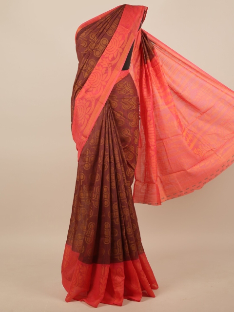

Pothys Maroon & Pink Geometric Brasso Printed Saree