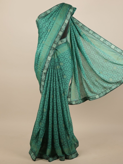 

Pothys Green & Gold-Toned Sequinned Poly Chiffon Saree