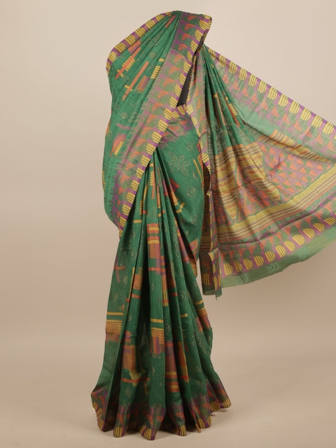

Pothys Green & Yellow Geometric Brasso Printed Saree
