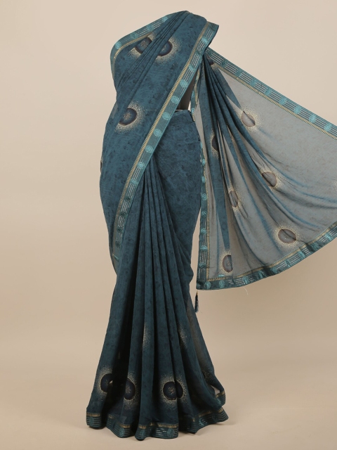 

Pothys Blue & Gold-Toned Poly Chiffon Saree