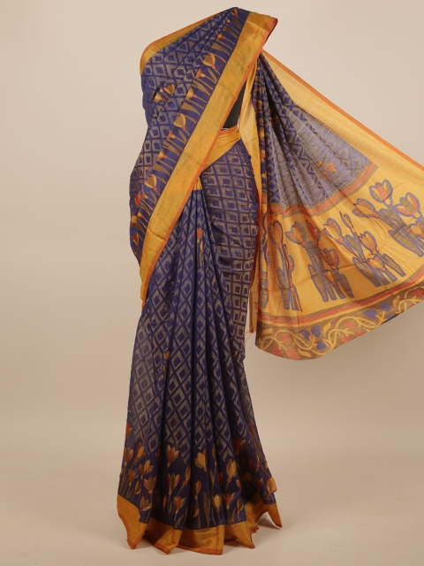 

Pothys Navy Blue & Yellow Floral Saree