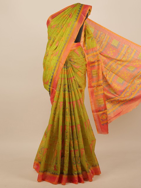 

Pothys Green & Red Geometric Printed Saree