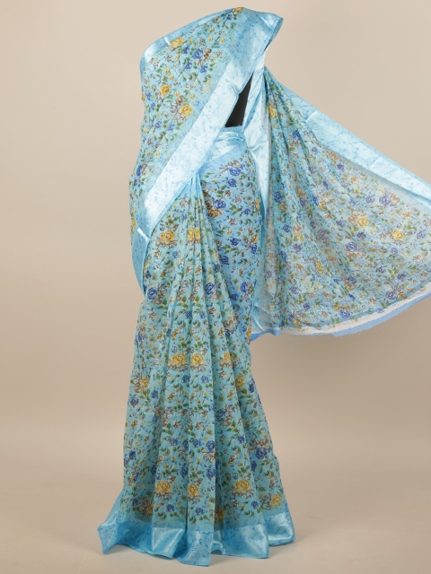 

Pothys Blue & Yellow Floral Printed Saree
